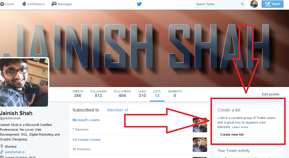 create a twitter list