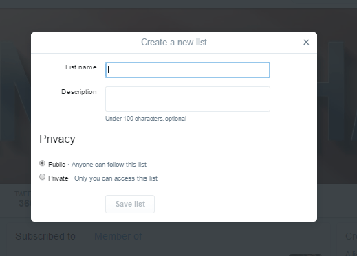 creating a new twitter list