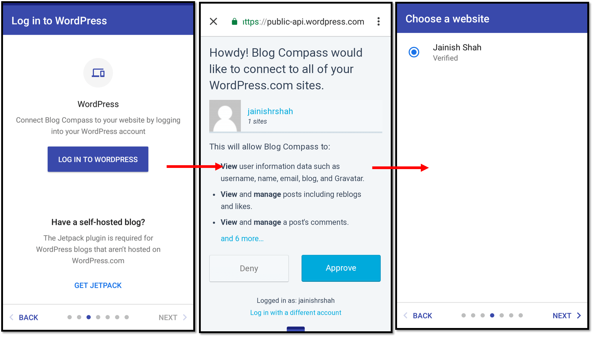 Connecting blog compass with WordPress accounidth=