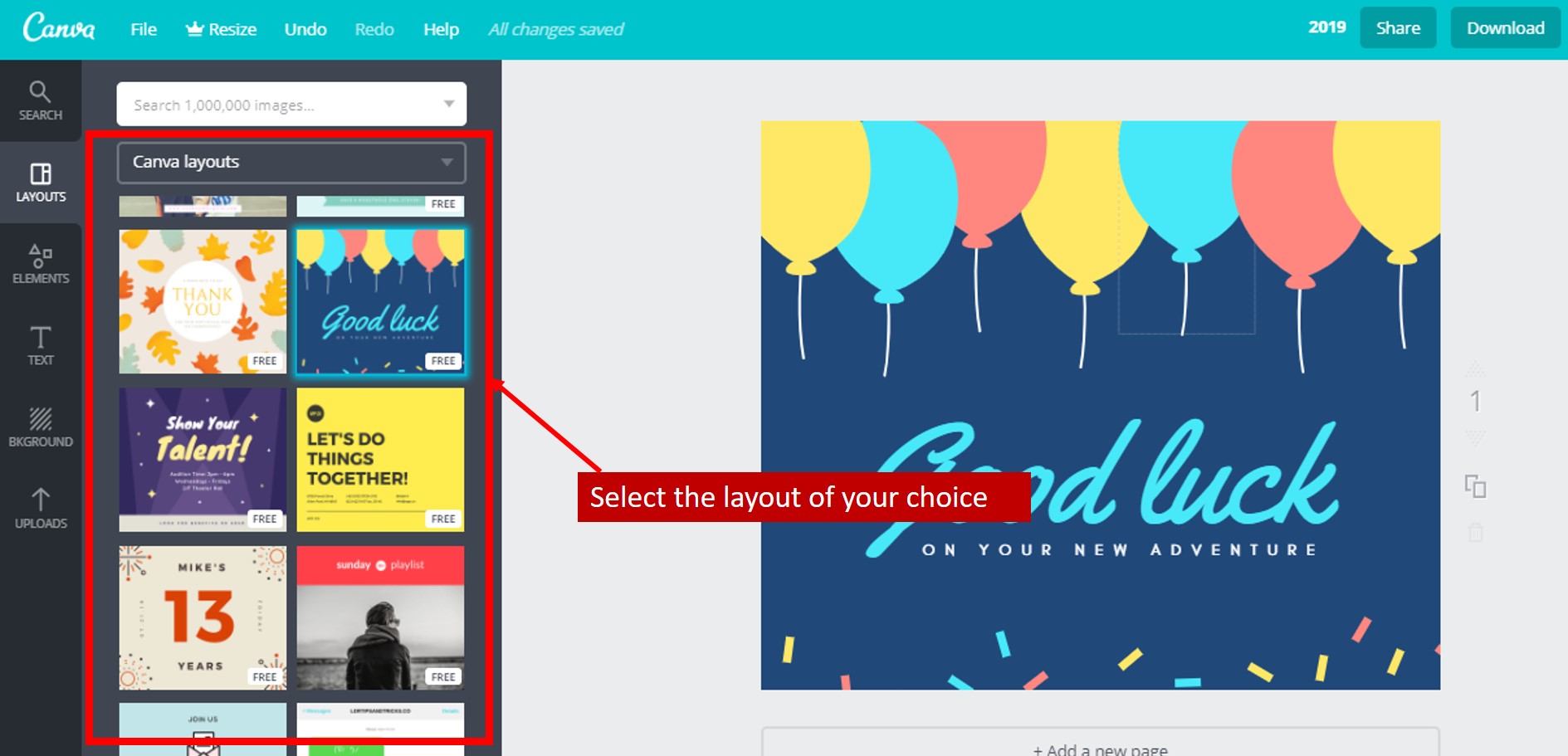 Canva Selecting Layout