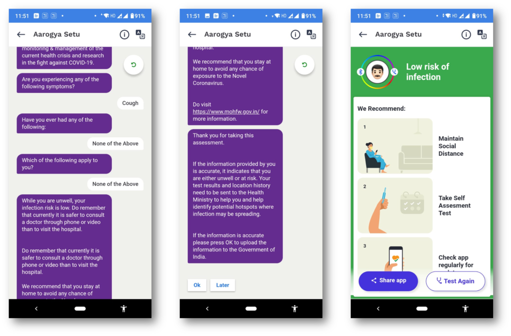 Aarogya Setu App indicating the risk of Corona Infection