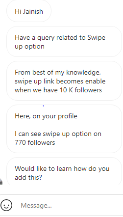 Query that how can a person get swipe up on Instagram without 10k followers