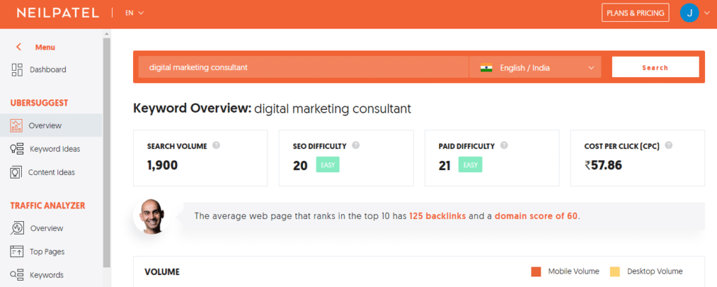 Ubersuggest - Keyword Overview