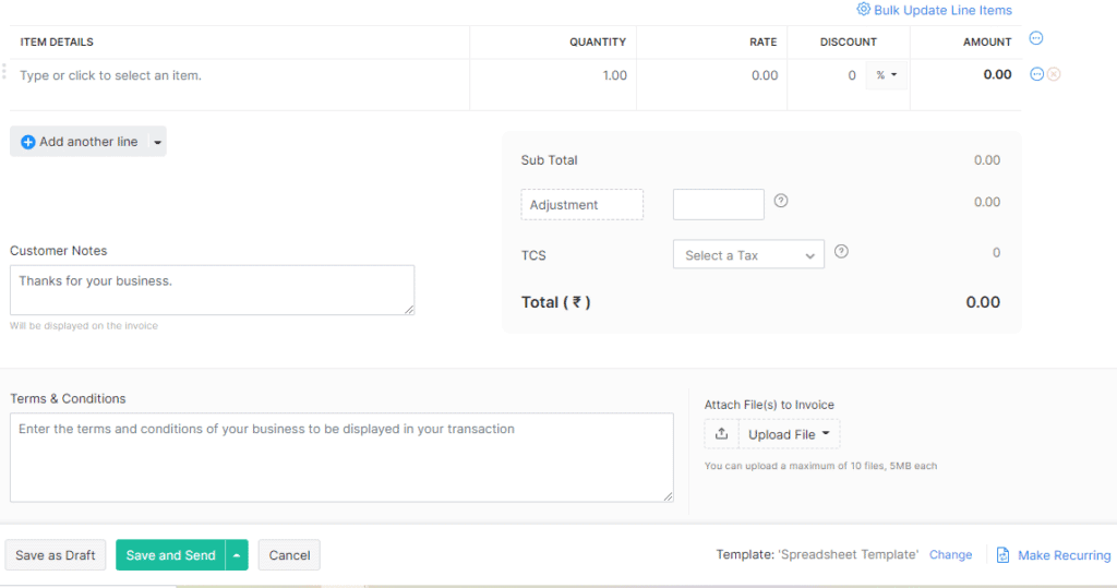 Zoho Invoice - Item Details