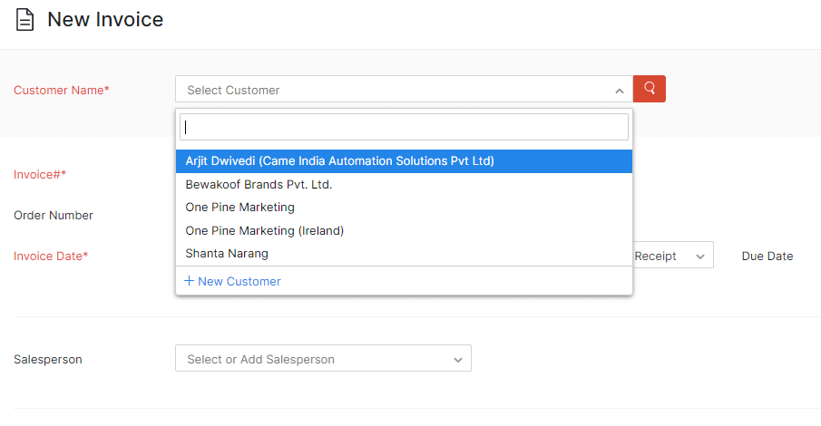 Add customers in Zoho Invoice