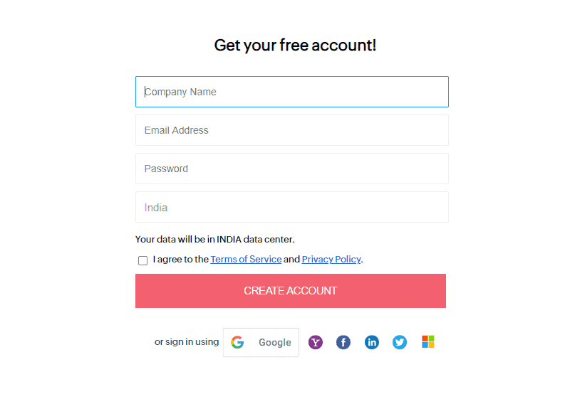 Zoho Invoice - Sign Up Page