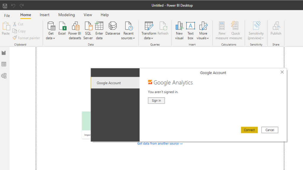 Google Analytics Sign In Option - Power BI