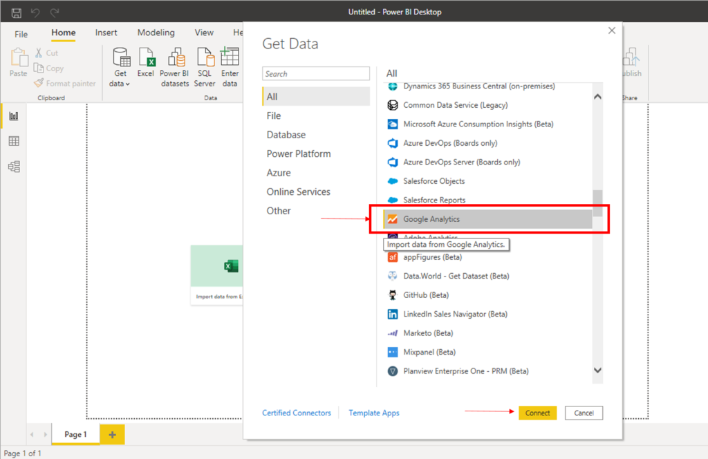 Google Analytics in Get Data of Power BI