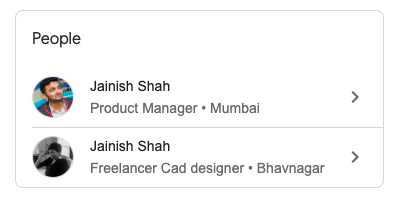 Jainish Shah - Google People Card